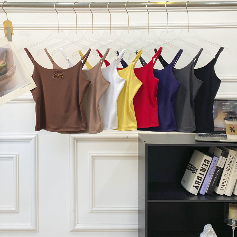 简约百搭刺绣字母短款背心上衣女