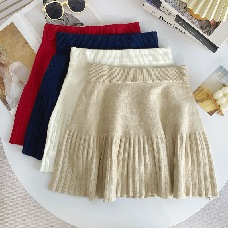 短裙百褶时尚简约针织A字半身裙