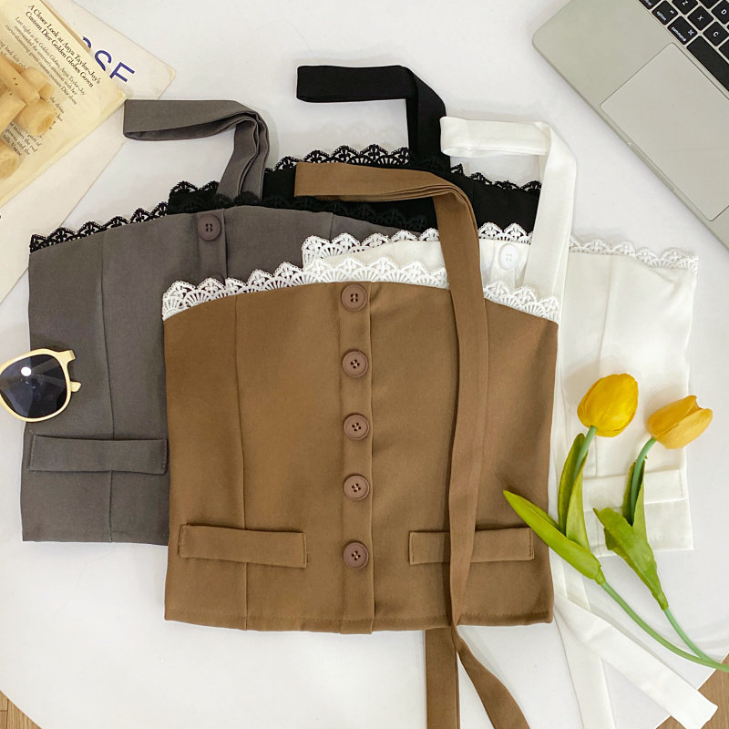 飘带+辣妹性感蕾丝花边抹胸单排扣短款露肚脐背心上衣女春夏新款,女装/女士精品,背心吊带,淘宝优惠券,粉丝福利购,淘宝优惠卷