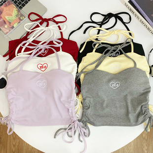 设计感纯欲风挂脖刺绣爱心字母短款 抽绳内搭背心上衣女2025夏季