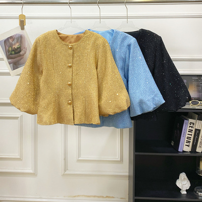 圆领灯笼袖收腰上衣外套女春夏