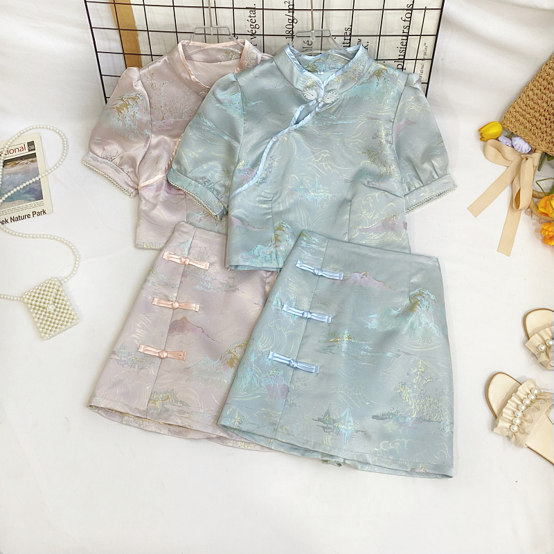 宫廷复古短袖上衣春夏半身裙套装