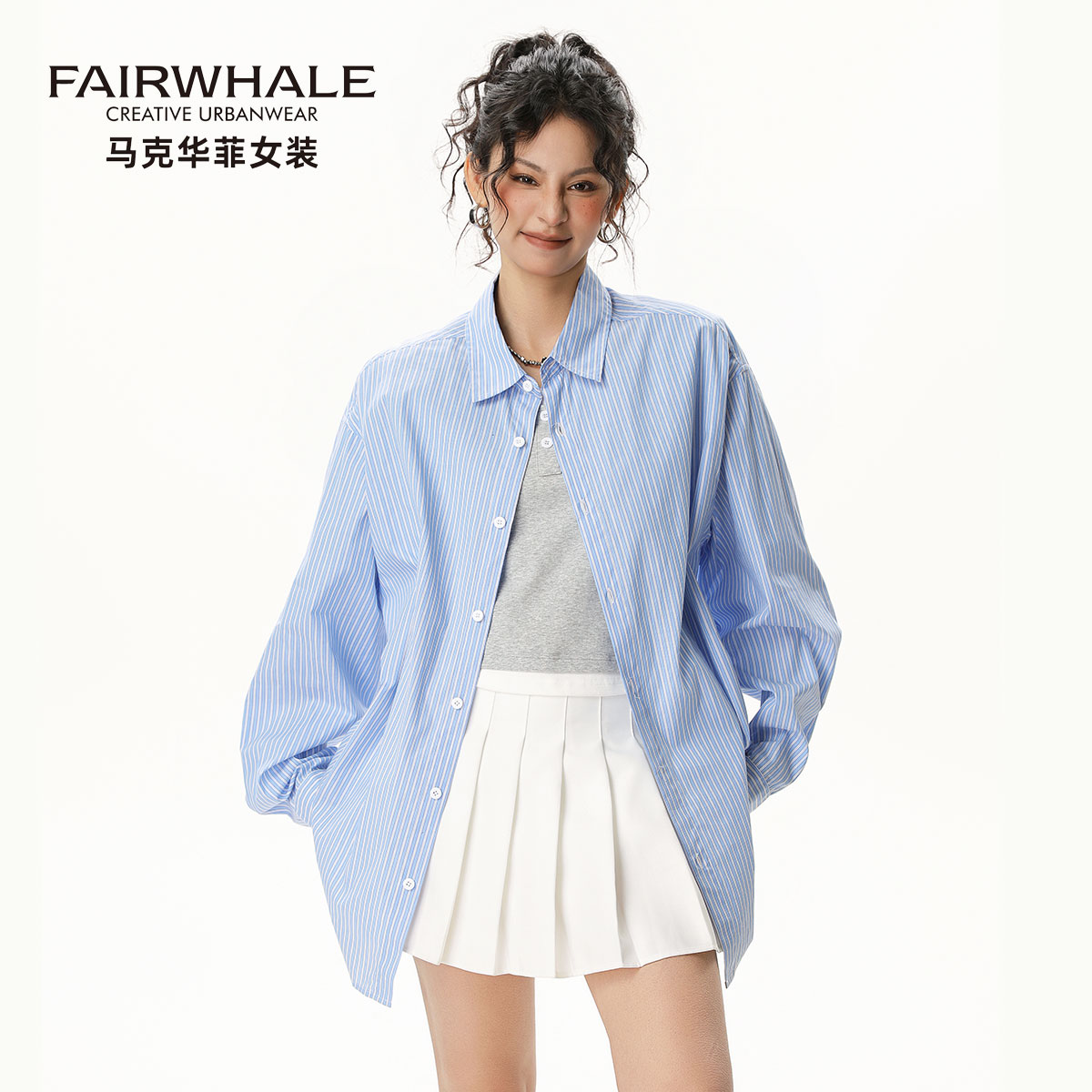 马克华菲全棉衬衫上衣女休闲港风
