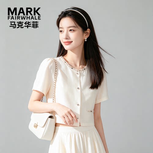 马克华菲小香风显瘦短袖衬衫女
