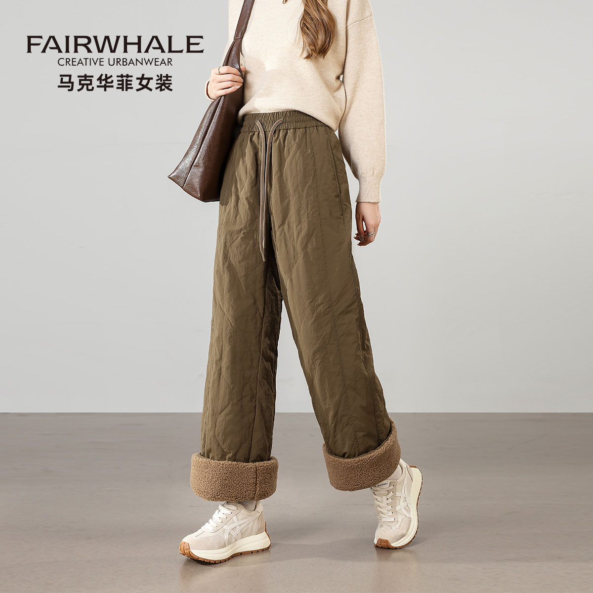 马克华菲冬季直筒休闲羽绒裤女