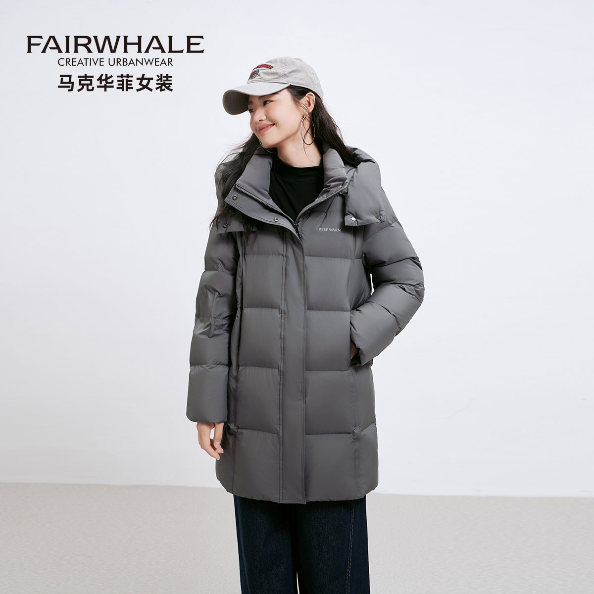 马克华菲冬季羽绒服女中长款外套