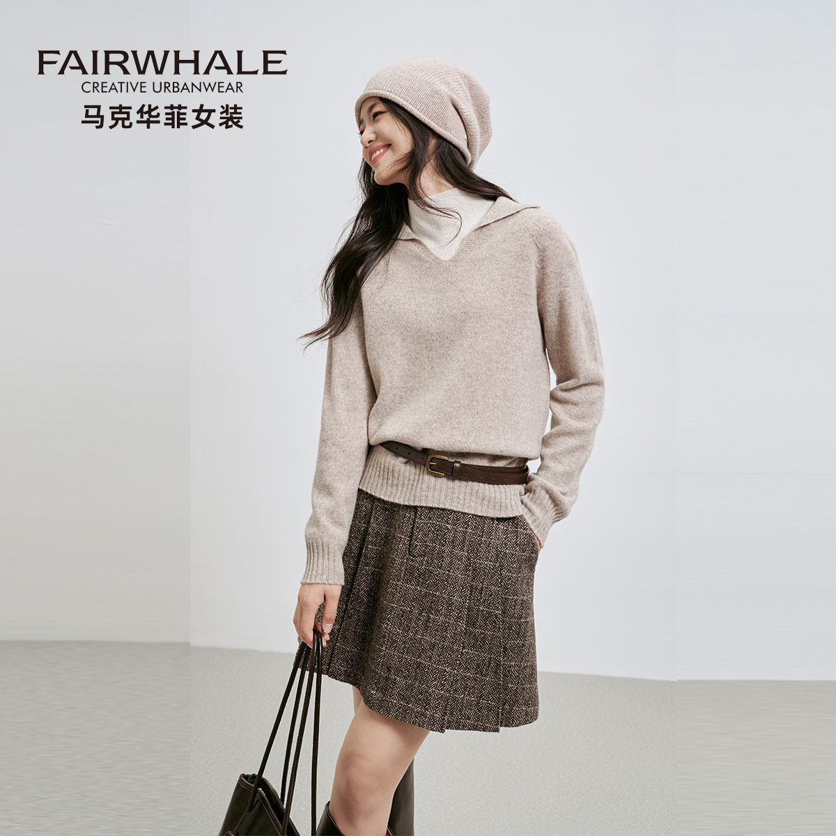 马克华菲含羊绒羊毛针织打底衫女