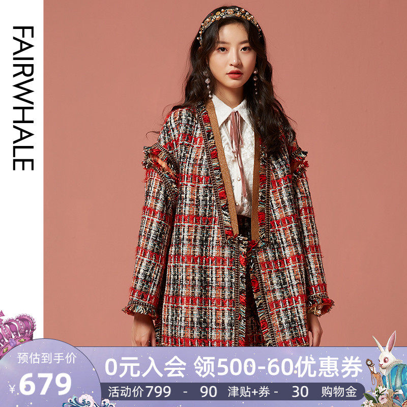 马克华菲女装2020秋新品小香风外套名媛复古中长款外套女商场直发