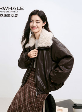 马克华菲PU皮夹克羽绒服女2025新款冬季美式复古保暖毛领皮衣外套