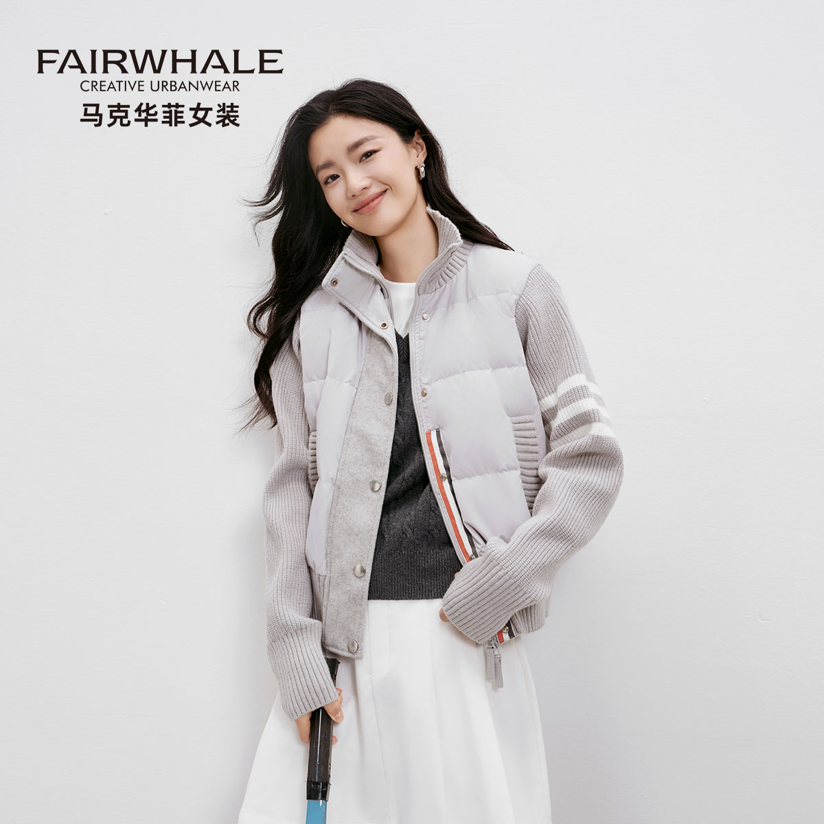 马克华菲针织拼接羽绒服女冬薄款