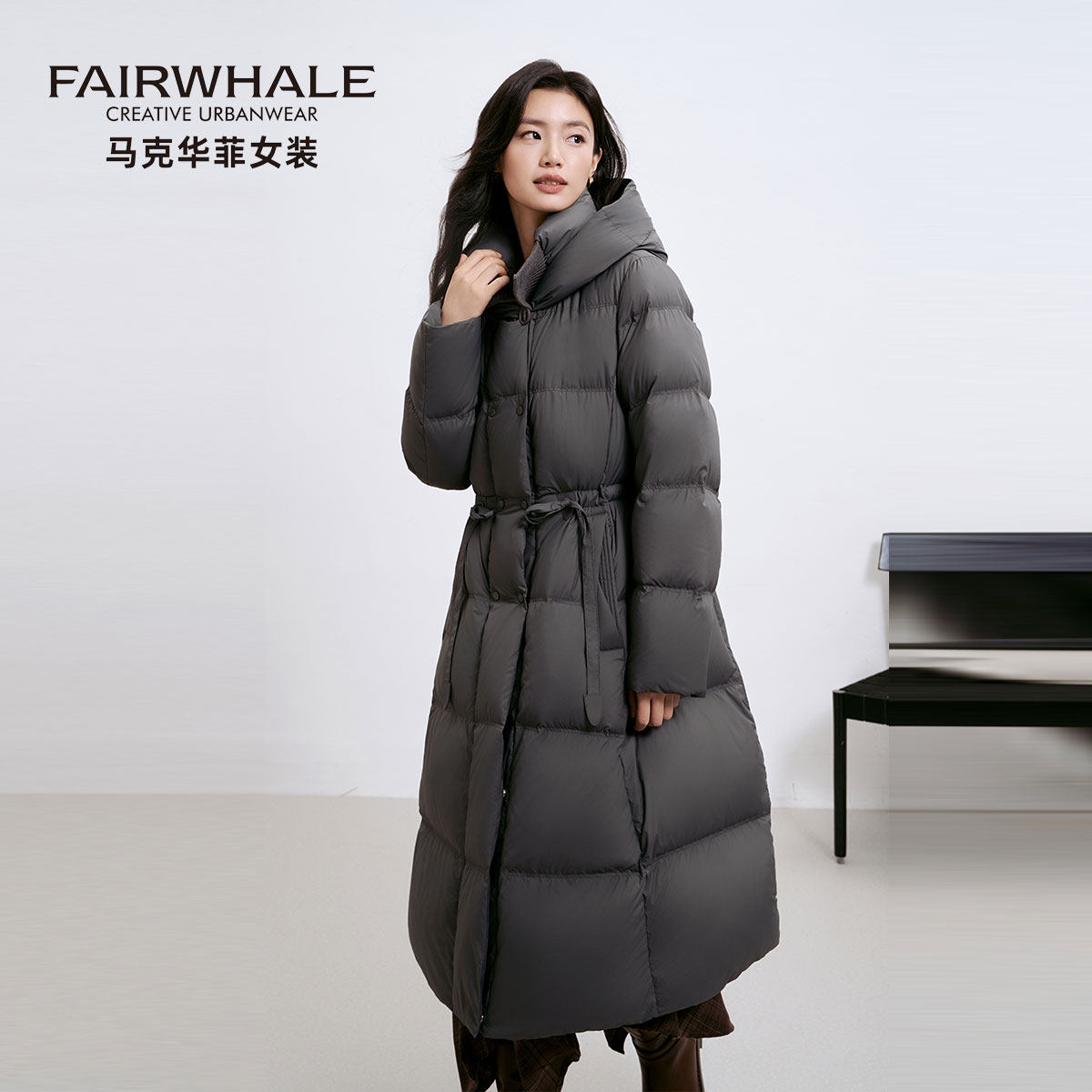 长款羽绒服女过膝连帽收腰外套