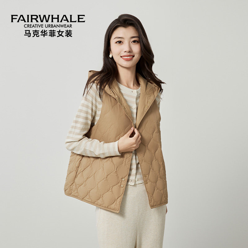 马克华菲连帽羽绒马甲女葫芦纹绗线时尚简约保暖2025冬季新款马夹,女装/女士精品,羽绒服,淘宝优惠券,粉丝福利购,淘宝优惠卷