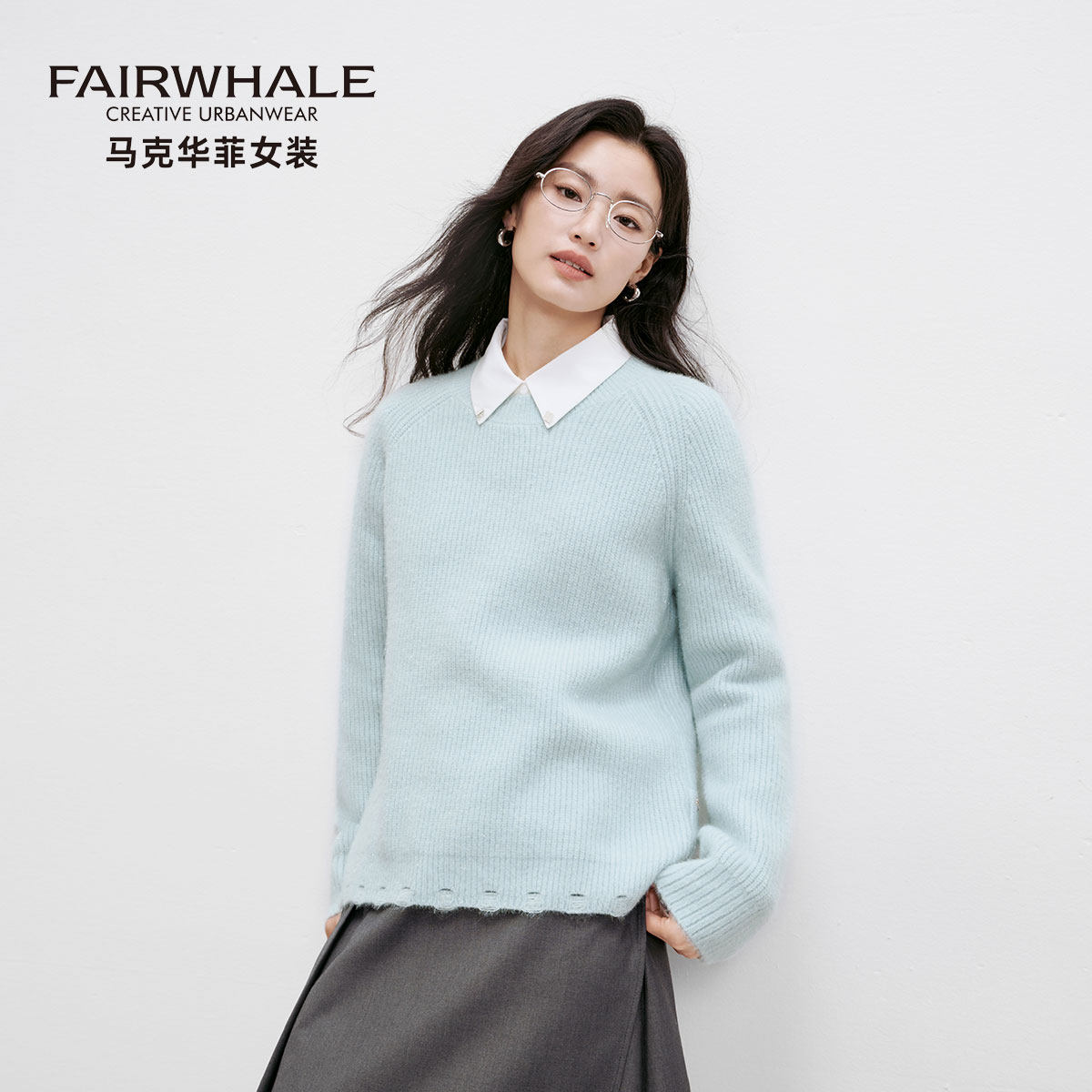 马克华菲设计感针织打底衫毛衣女