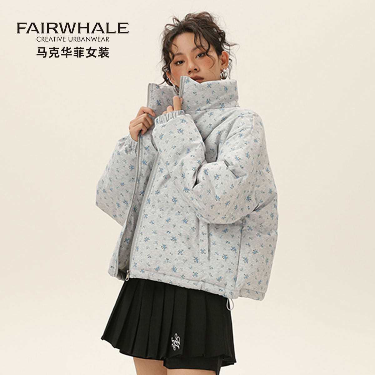 马克华菲冬季立领棉衣面包服女潮