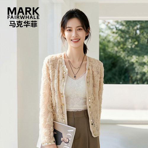 马克华菲小香风镂空蕾丝短外套