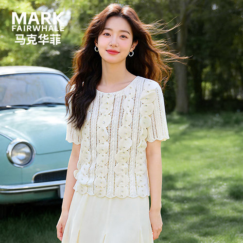 马克华菲女装毛针织衫女花边设计宽松精致甜美温柔上衣Y73115B009