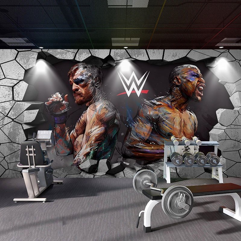 个性拳击搏击馆墙纸泰拳ufc格斗擂台背景墙面装饰壁画健身房壁纸