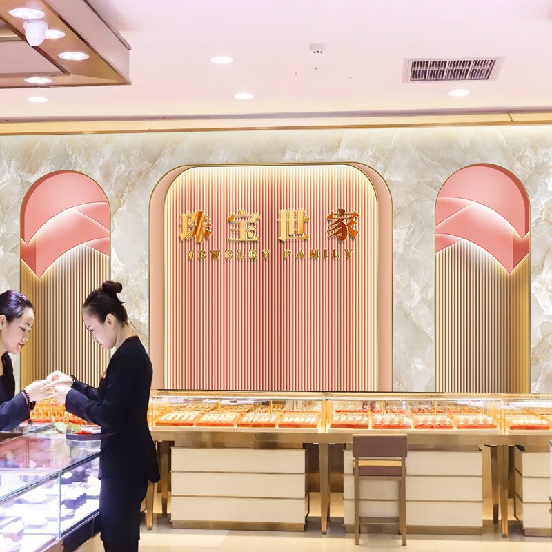 珠宝店前台背景墙壁纸黄金首饰直播间装饰墙布翡翠玉石钻石店墙纸