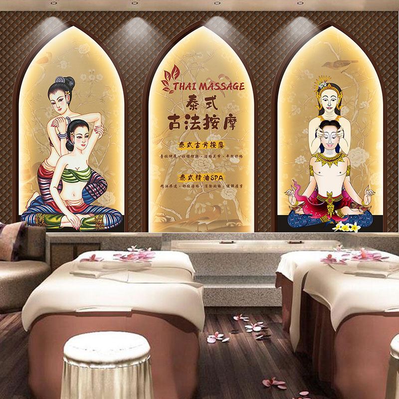 泰式按摩店墙纸足浴SPA房养生馆马杀鸡推拿壁画墙布泰国风格壁纸