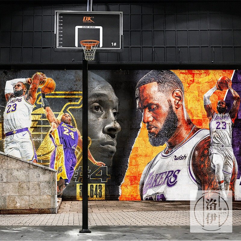 nba体育明星壁纸科比詹姆斯球星壁画墙绘球场装饰篮球馆背景墙纸