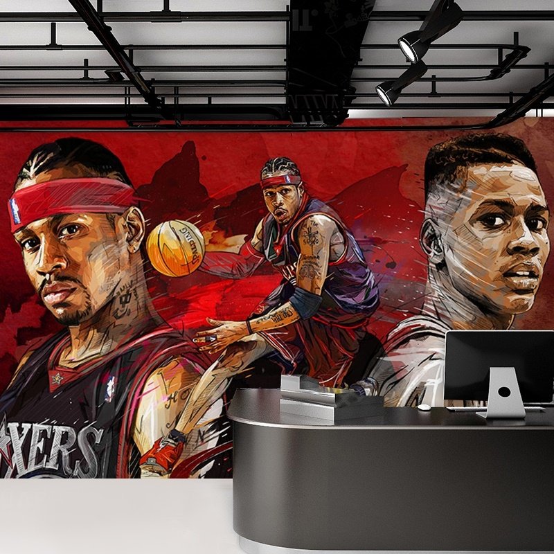 nba球星背景墙壁纸艾弗森科比海报壁画卧室男生鞋店篮球主题墙纸