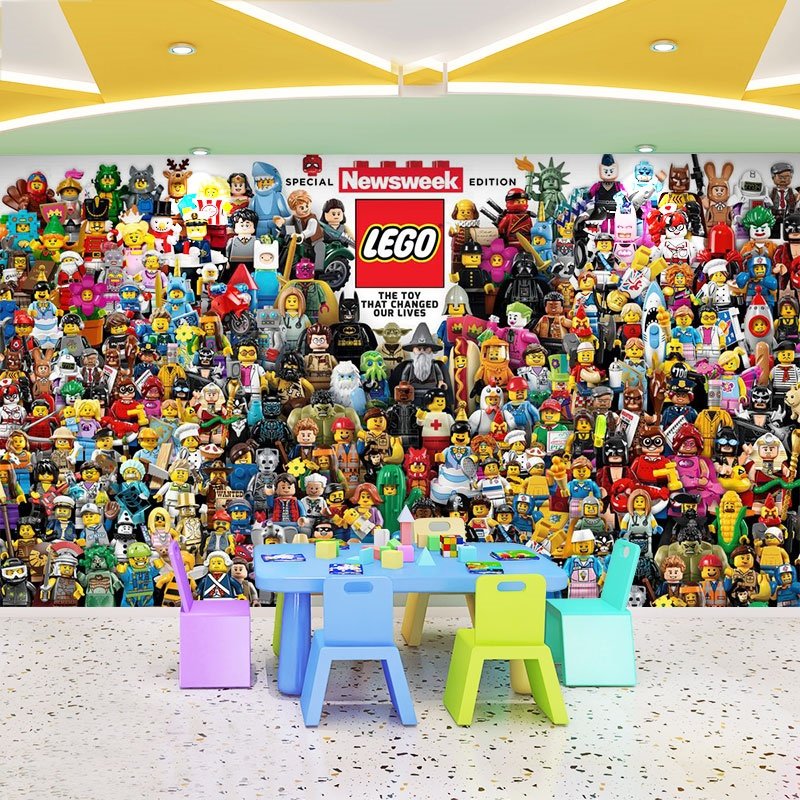 乐高积木壁画全家福墙纸机器人编程教室装饰培训机构背景墙面壁纸