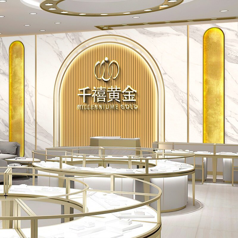轻奢珠宝店壁纸黄金钻石玉石店铺前台壁画高级感首饰直播背景墙纸