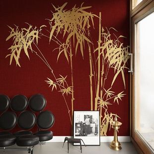 故宫红墙布古典贵气金竹壁画墙纸新中式婚宴汉服拍照背景墙壁纸