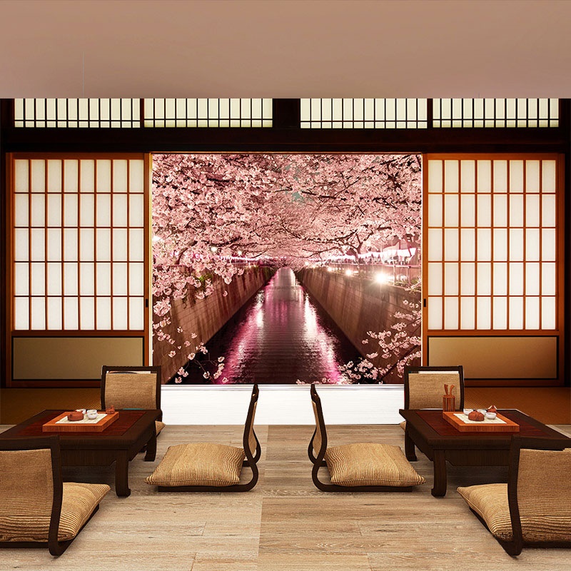 日式居酒屋仿真木门背景墙纸日本料理寿司店墙面装饰壁纸复古壁画图片