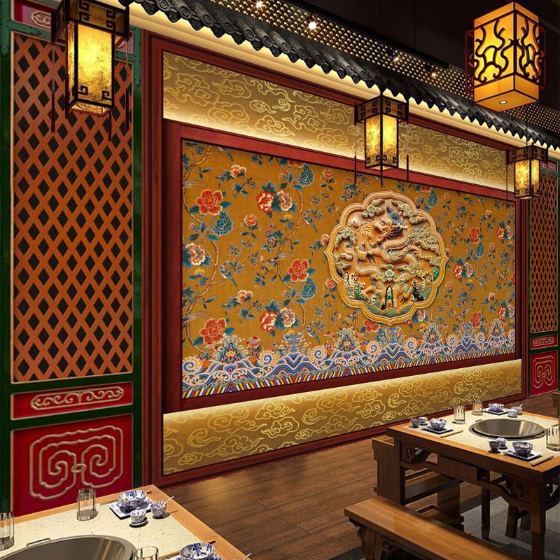 中式皇宫故宫背景布墙纸中国风火锅店清宫古风唐风仿古宫廷风壁纸