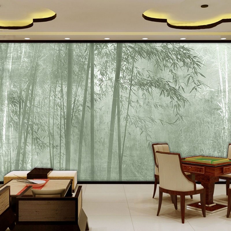 意境竹林树影墙纸新中式水墨竹子饭店背景墙壁布客厅餐厅茶室壁纸