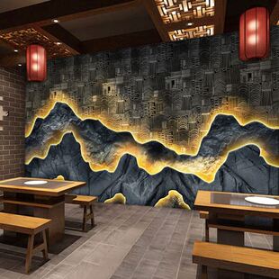 仿古瓦片茶室背景墙古风装修茶叶店8D砖块墙纸饭店餐厅青砖墙壁纸