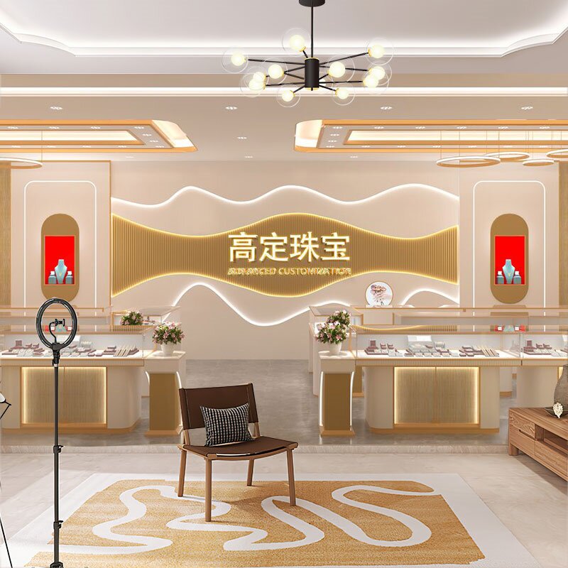 珠宝直播背景墙3d立体壁纸金银器首饰店展厅展柜背景图直播间墙纸