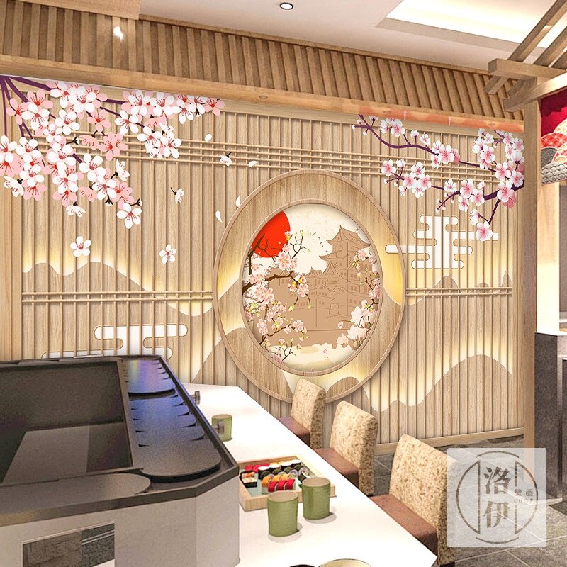 日式仿木纹格子壁纸原木风装修剧本杀实木格栅榻榻米木门屏风墙纸