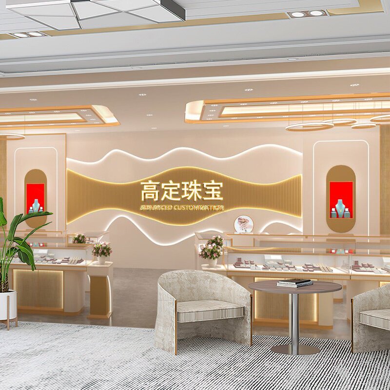 3d立体黄金首饰银饰展示专柜墙纸高级感珠宝直播间背景墙装饰壁纸