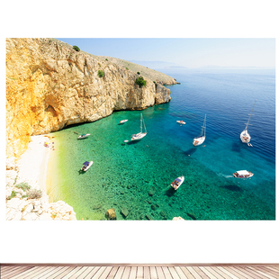 简约现代游艇游轮大海帆船轮船风景画海报定制客厅沙发墙贴画033