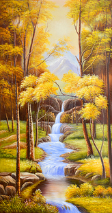 油画风景发财鹿发财树黄金大道遍地黄金海报制作玄关挂画贴画02