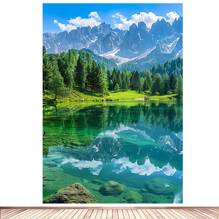 湖泊青山绿水风景画自然山水贴画湖泊蓝天白云装饰贴画52