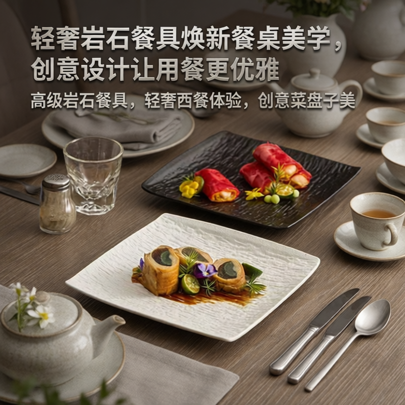 陶瓷磨砂正方四方平板盘子展示盘日式餐具素食法式平盘子餐厅创意