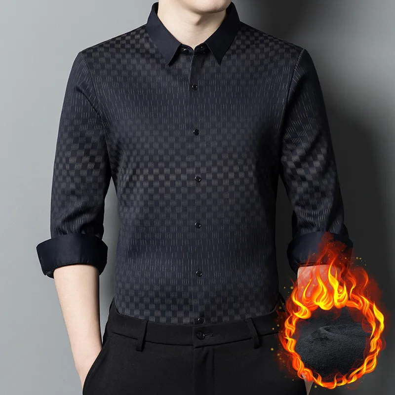 高级感轻奢衬衫男士长袖秋冬季加绒加厚保暖潮流小众上衣衬衣男装