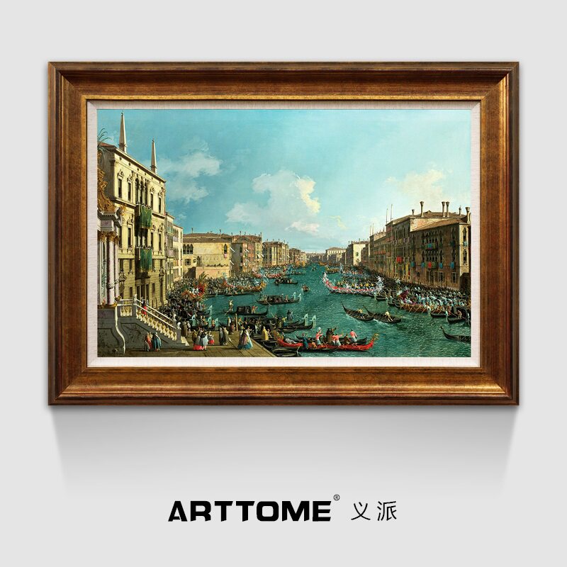 大运河上的赛舟会 意大利古典油画欧式客厅办公室装饰画风景版画