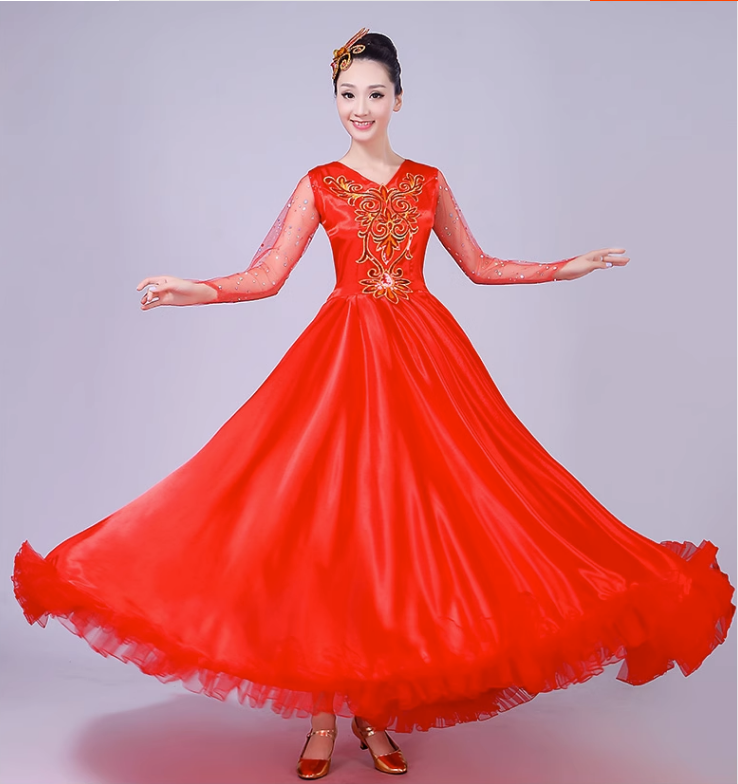 新款开场舞大摆裙演出服女长裙现代舞蹈服装合唱团舞台装连衣裙子