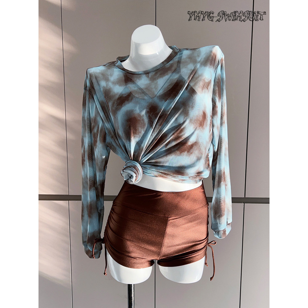 一米阳光保守分体泳衣女三件套长袖罩衫防晒度假高级感泡温泉泳装