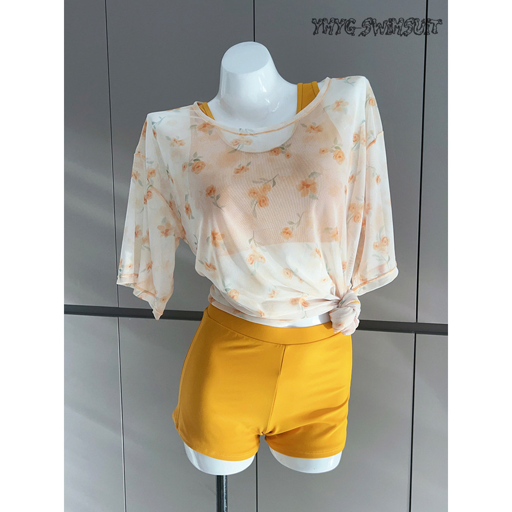 一米阳光泳衣女分体保守遮肉长袖罩衫三件套高级感绝美泡温泉泳装