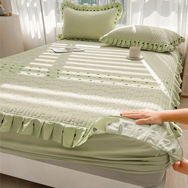 韩版公主风全棉夹棉床笠单件纯棉加厚床套罩花边被套高档三四件套