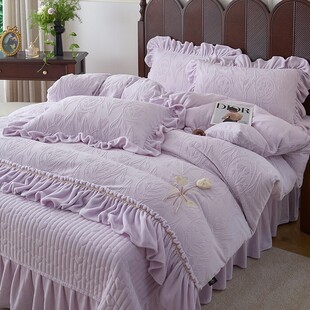 欧式高端床盖加棉牛奶绒四件套冬季被套床单冬天加厚加绒保暖床上