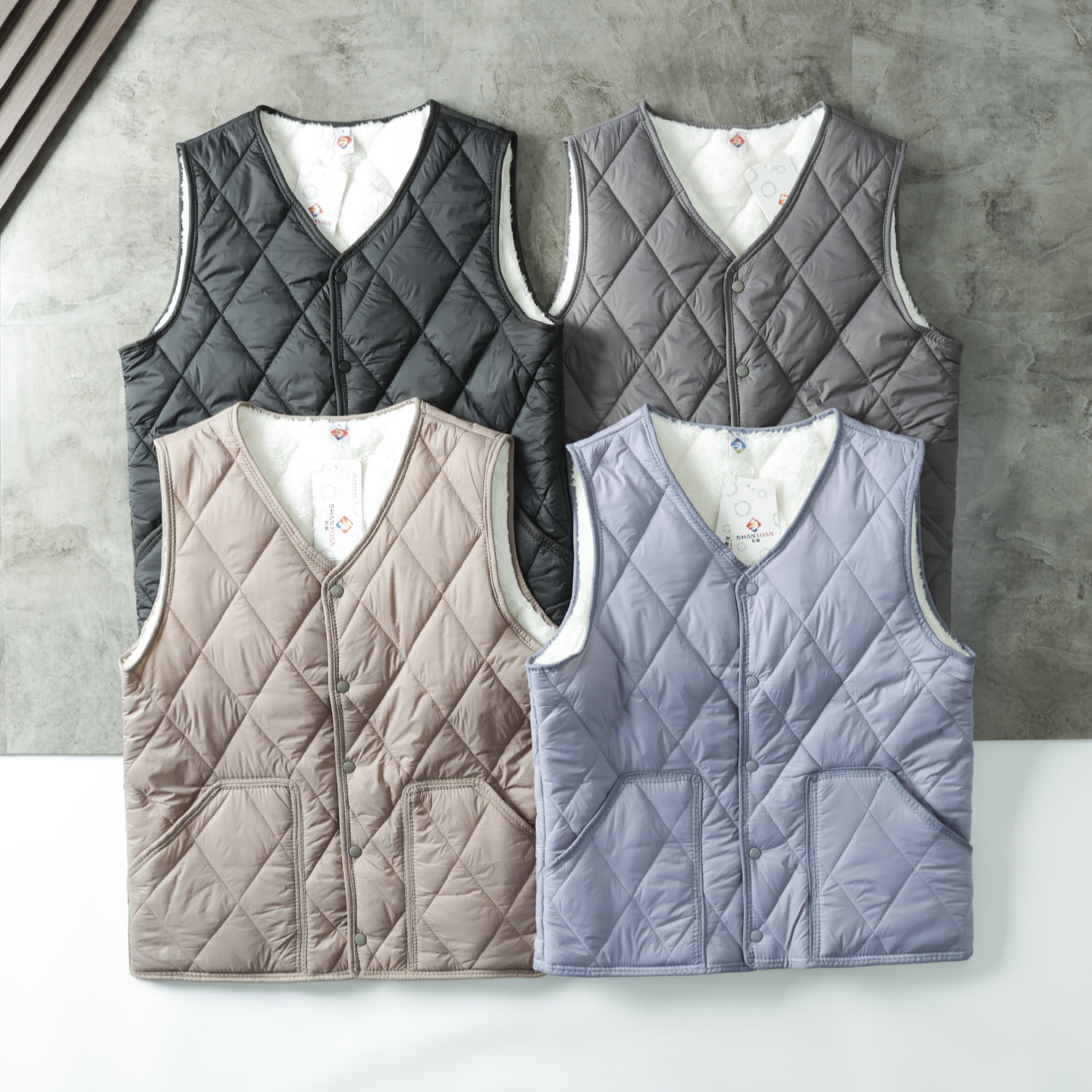 背心轻暖男女菱格绗缝加绒马甲