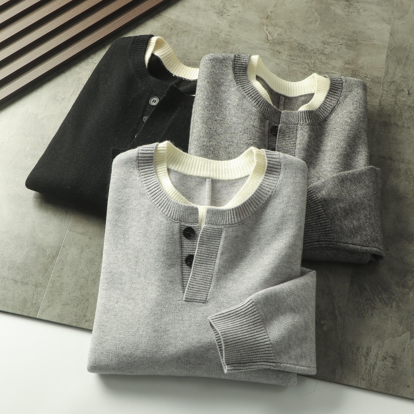 套头老钱风假两件撞色针织衫毛衣