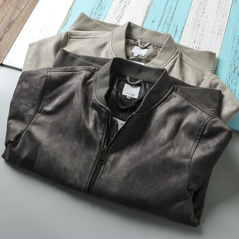 夹克外套休闲棒球领麂皮绒西班牙