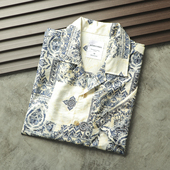 痞帅老钱风Vintage巴洛克碎花古巴领宽松廓形垂感港风短袖 衬衫 衣